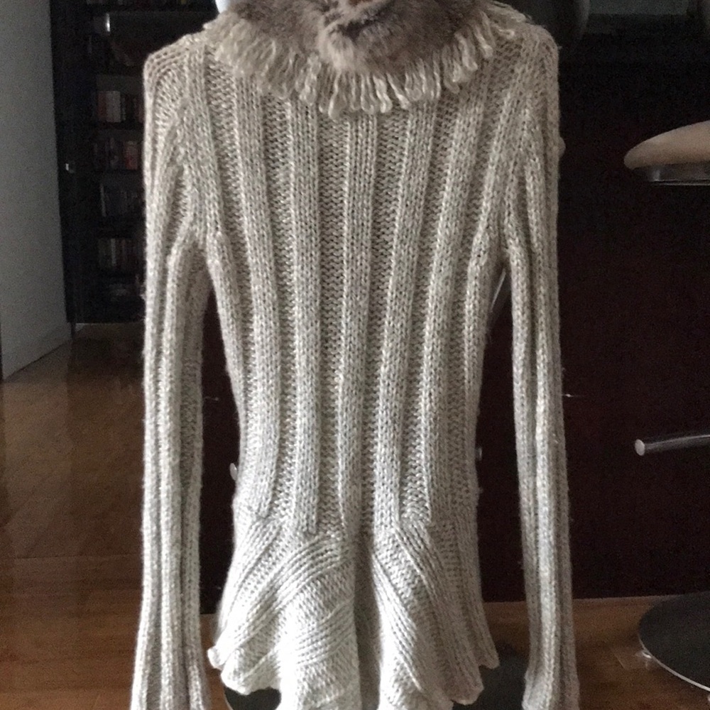 Long sleeved knit cardigan with fur trim - Picture 4 of 4